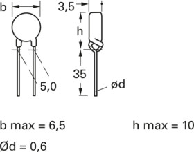 PTC thermistor, 25 Ω, 120 °C, ±25 %, radial, B59980C0120A070