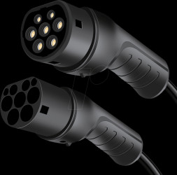 EVC0127 EV charging cable, Type 2, 3-phase, spiral, 32 A, 22 kW, with ba