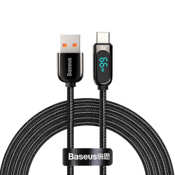 Kabel USB/USB-C 1m BASEUS 66W Czarny z wyświetlaczem
