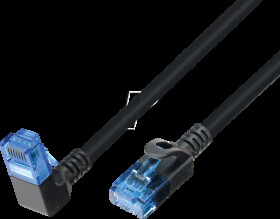 1810HF-D-1,0M Patch cable Cat.6a, U/UTP, 1x90° bottom, slim, black, 1 m