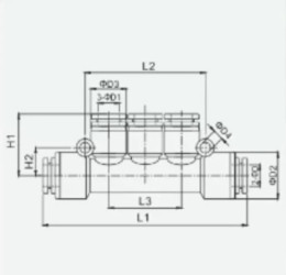 Rozdzielacz pneumatyczny wtykowy wielosegmentowy do węża 2x6 mm, 3x4 mm, tworzywo sztuczne