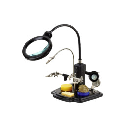 Uchwyt trzecia ręka z lupą na wysięgniku.