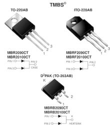 MBRB20xxxCT-E3 Dual Common-Cathode High Voltage Trench MOS Barrier Schottky Rectifier