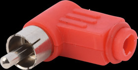 RCA connector with bend protection, red, angled
