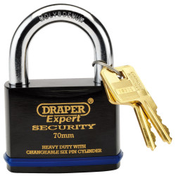 Draper Expert 64195 70mm Heavy Duty Stainless Steel Padlock &amp; 2 Keys