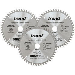 Trend CSB/160/3PK CraftPro Plunge Saw Blade 160 x 20mm x 48T (Pack 3)