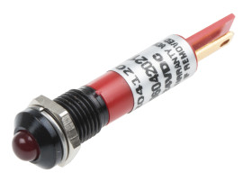 Lampka kontrolna do montażu panelowego 24V dc, czerwona 8mm Dioda LED migająca Końcówka lutownicza RS PRO