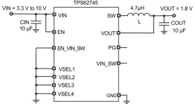 3.3V-10V input, 300mA Ultra Low Iq step-down converter with VSEL and input voltage switch