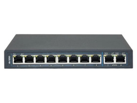 Niezarządzalny przełącznik (switch) 10xRJ45 - 8 portów RJ45 PoE+ 100Mb/s + 2 porty RJ45 Uplink 1Gb/s AVIZIO