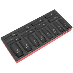 Sealey TBT47 Premier Deep Impact Socket Set with Tool Tray 1/2"Sq Drive 16pc