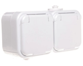 DELFINA Gniazdo hermetyczne podwójne z/u IP44 klapka biała GNH-2DZ/00/w
