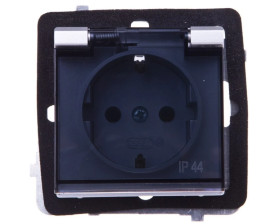 SONATA Gniazdo bryzgoszczelne z/u Schuko IP44 klapka przezroczysta srebro mat GPH-1RS/m/38/d