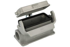 Obudowa złącza; Han B; 19300161256; 16B; metal; proste; na panel; 1 boczne wyjście przewodu; z pokrywą; z 1 klamrą; wyjście na d