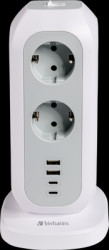 Socket tower, 11-way, 2 m, 10 A, with surge protection, white, 49547