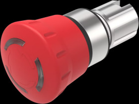 Mushroom pushbutton, rotary release, illuminable, latching, waistband round, red, front ring silver, mounting Ø 22.3 mm, 45-2D36