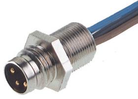 ELST 3308RVFM805, wtyk 3 stykowy, M8x1 metalowy, do obudowy z wypr. żyłami 3x0,25mm2, L=0,5m, Hirschmann, 933146001, ELST 3308RV