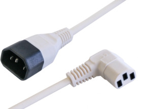 Extension cable, International, C14-plug, straight on C13 socket, angled, H05Z1Z1-F3G1.0 mm², white, 3 m, C14G-H05Z1Z1F3G100-C13
