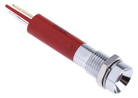 Lampka kontrolna do montażu panelowego 24V dc, czerwona 8mm Dioda LED migająca Chrom Końcówka lutownicza RS PRO