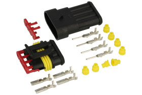 Złącze; superseal; AV-SSCS-4; 4 tory; proste; gniazdo na panel + wtyk na przewód; lutowany; 14A; 24V; czarny; stop miedzi; 1,5mm