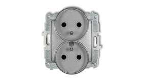 Mini Gniazdo Podwójne Z/U Z Przesłonami Srebrny Metalik 7Mgpr-2Zp