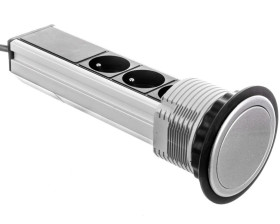 Gniazdo meblowe fi8cm, 3x250V AC wysuwane z blatu z przewodem 1,8m srebrne OR-AE-1355