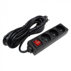 Przedłużacz 3 gniaz. 5m z/u z wyłącznikiem CZARNY