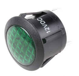 Lampka kontrolna do montażu panelowego 12V dc, zielona 20.8mm Neonowy Czarny Faston, oczko lutownicze RS PRO