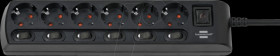1153110116 Socket strip, 6-way, 2 m, black, multi-switch