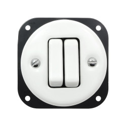 Włącznik światła schodowy podwójny ceramiczny, okrągły podtynkowy biały Ceramic Loft