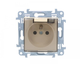 Simon 10 Gniazdo pojedyncze z uszczelką z przesłonami klapką transparetną kremowe 16A 250V IP44 CGZ1BZ.01/41A