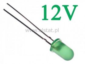 LED 5mm zielona matowa 90mcd 12V