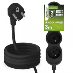 Przedłużacz Sieciowy Kabel z Uziemieniem Listwa Zasilająca 4 Gniazda 3m Czarny Sznur Lendo Lumiled