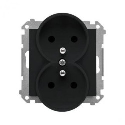 Simon 55 Gniazdo wtyczkowe podwójne z uziemieniem z przesłonami (moduł) 16 A, 250 V~, szybkozłącza Czarny mat TGZ2MCZ.01/149