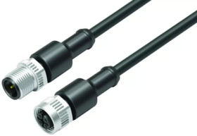 Sensor actuator cable, M12-cable plug, straight to M12-cable socket, straight, 3 pole, 1 m, PUR, black, 4 A, 77 3430 3429 50003-