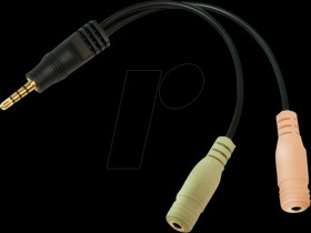 CA0021 Audio jack adapter, 4-pin, 3.5 mm stereo male to 2x 3.5 mm f