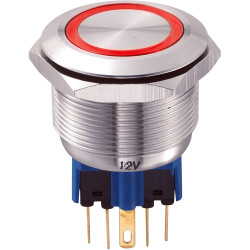GQ25-11E/R/12V 25mm IP65 Vandal Resistant Switch DPST, On-On, Red LED