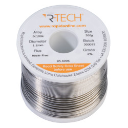 R-TECH 856996 SC100e Solder 2% Rosin-Free HF Flux Halide-Free 1.2mm 500g Reel
