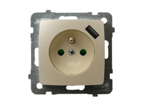 KARO Gniazdo pojedyncze z uziemieniem z przesłonami torów prądowych z ładowarką USB ecru perłowy GP-1SZPUSB/m/42 OSPEL