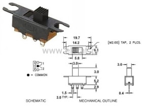 Przełącznik suwakowy 2-poz 1-tory 3p h=3mm