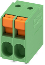PCB terminal, 2 pole, pitch 5.08 mm, AWG 24-12, 32 A, spring-clamp connection, green, 1017503