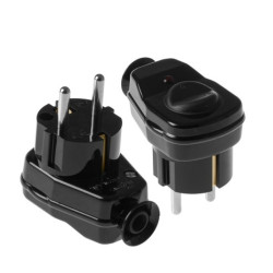 Wtyczka kątowa zu wył+dioda WT-16US/ŁK czar. PLAST