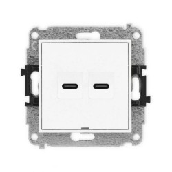ICON Mechanizm gniazda podwójnego 2xUSB C-C, bez pola opisowego biały IGUSBBO-8