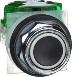 Pushbutton, unlit, 1 Form A (N/O), black, front ring metal, mounting Ø 30 mm, 9001KR1BH5