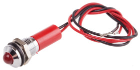 Lampka kontrolna do montażu panelowego 110V ac, czerwona 8mm LED Chrom Wyprowadzenia RS PRO