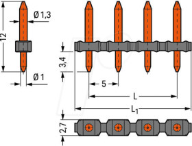 806-903 Solder pin strips, RM 5 mm, 3-pin