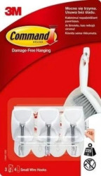 Haczyki małe z metalowym uchwytem 3szt + 4 małe paski mocujące 3M COMMAND