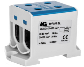 Złączka szynowa 2-torowa 35-150mm2 niebieska EURO multiOTL 150 2xAl/Cu 607150 BL