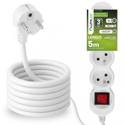 Przedłużacz Sieciowy Kabel z Uziemieniem Listwa Zasilająca 4 Gniazda 5m Włącznik ON/OFF Biały Sznur Lendo Lumiled