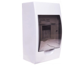 Rozdzielnica modułowa tworzywo 1x4 natynkowa IP40 IK06 N+PE II klasa drzwi transparentne szare DB104S 1X4P/SMD biały 3830