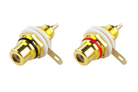 GNIAZDO RCA (CINCH) DO OBUDOWY METALOWE ZŁOTE (KOMPLET CZERWONE+CZARNE) (ZLRCA GNMET-GOLD)